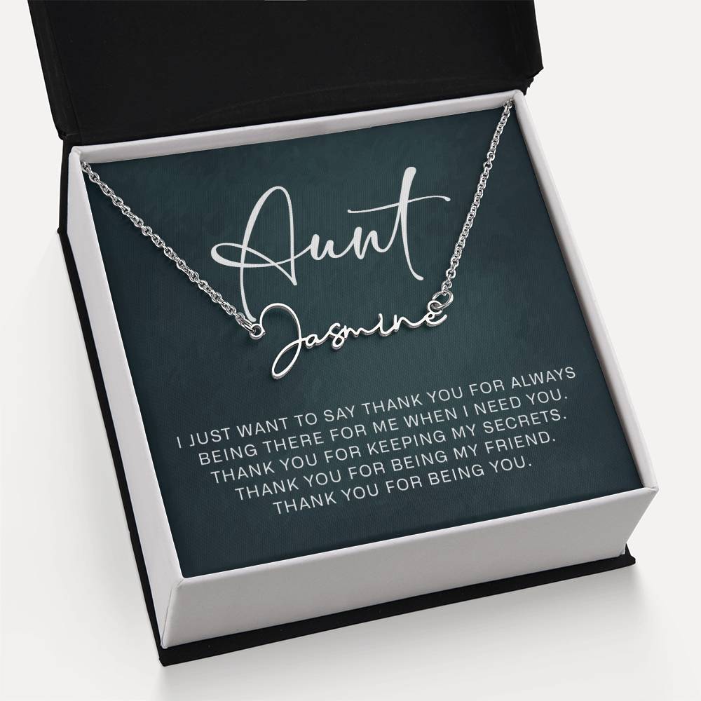 Jewelry Gifts for Aunt from Niece Nephew, Signature Style Name Necklace on Sentimental Quote Card