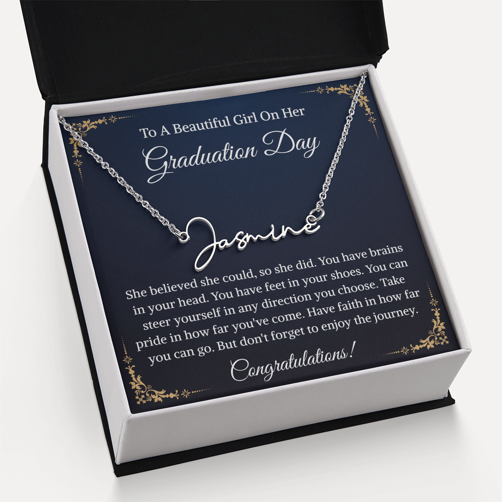 Signature Style Name Necklace, Inspirational Graduation Gift, High School Graduate Gifts for Best Friend or Daughter