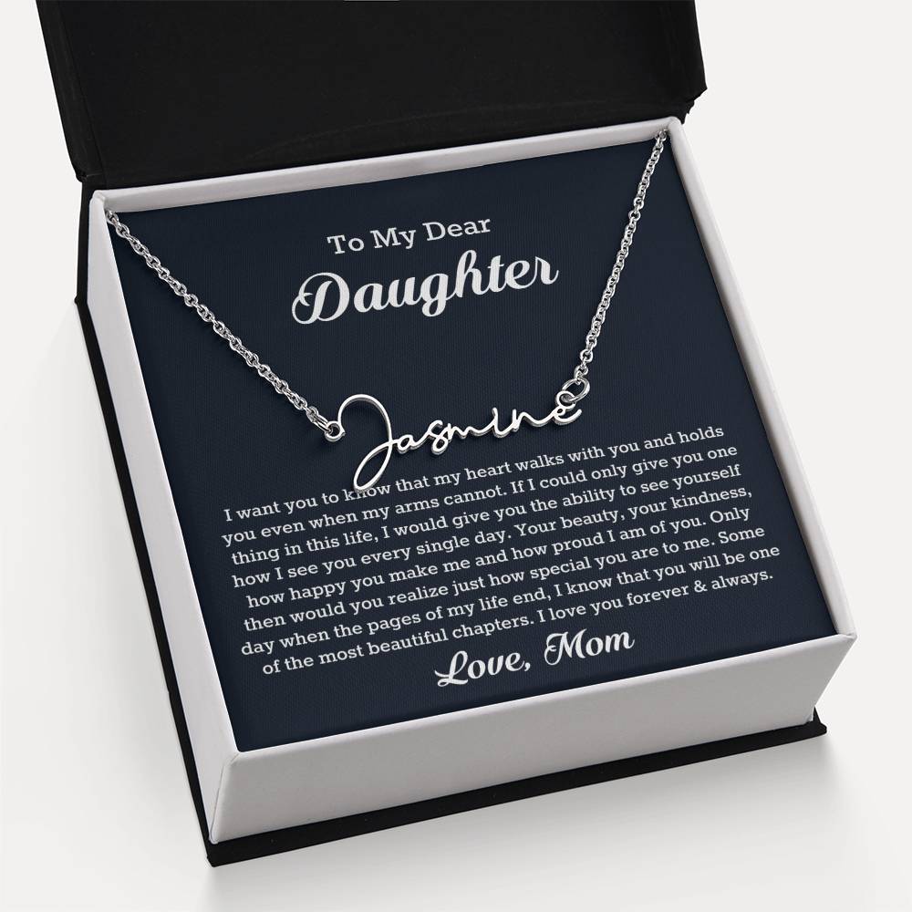 To My Dear Daughter Signature Style Name Necklace, Gift From Mom, Daughter Mother Jewelry, Birthday Christmas Gift
