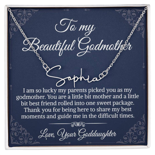 To My Godmother, Sentimental Gifts Love Sweet Signature Style  Name Necklace, Message Card Box