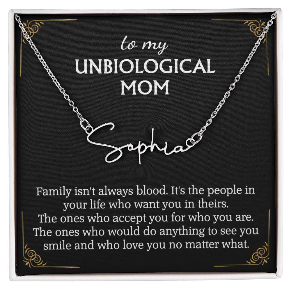 To My Unbiological Mom Signature Style Name Necklace for Bonus Mom Mother in Law Gifts Mothers Day Gifts Christmas