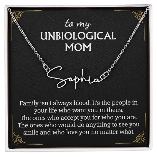 To My Unbiological Mom Signature Style Name Necklace for Bonus Mom Mother in Law Gifts Mothers Day Gifts Christmas