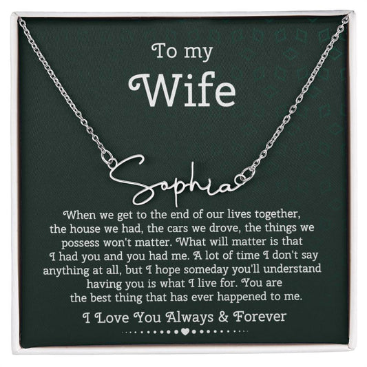 To My Wife Signature Style Name Necklace, From Husband, Anniversary Gift for Wife, Sentimental Gift for Wife, Birthday Gift for Wife