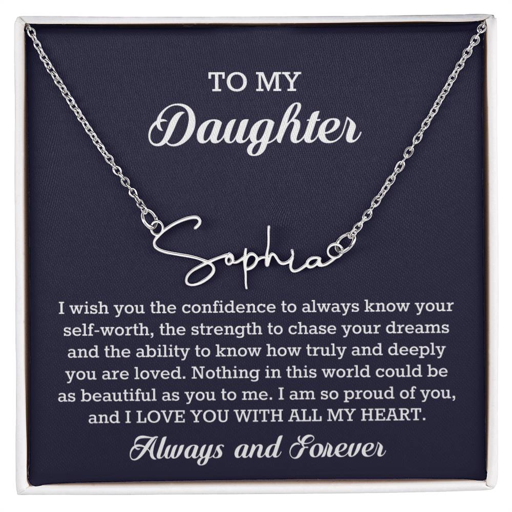 To My Daughter Signature Style Name Necklace Birthday Christmas Jewelry Gift