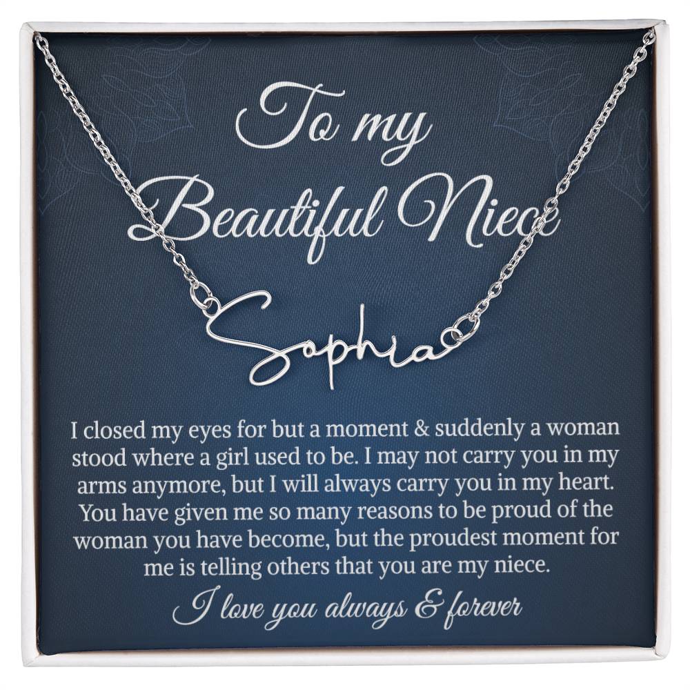 To My Niece Signature Style Name Necklace, Niece Birthday Gift, Uncle Gift To Niece, Gift From Aunt On Birthday, Graduation Day