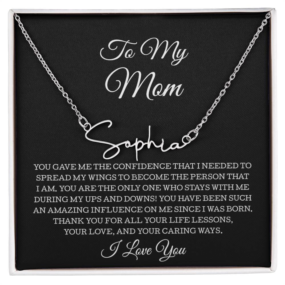 To My Mom Signature Style Name Necklace, To Mom Message Card Necklace, Mom Gift, Mom Mother's Day Gifts, Mom Birthday Jewelry, Mom Gift From Son