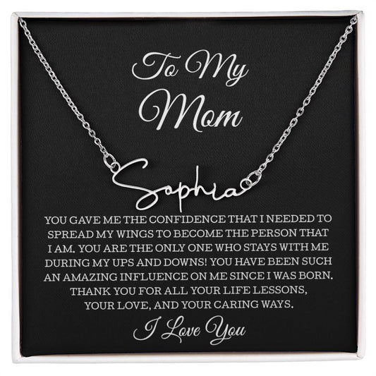 To My Mom Signature Style Name Necklace, To Mom Message Card Necklace, Mom Gift, Mom Mother's Day Gifts, Mom Birthday Jewelry, Mom Gift From Son