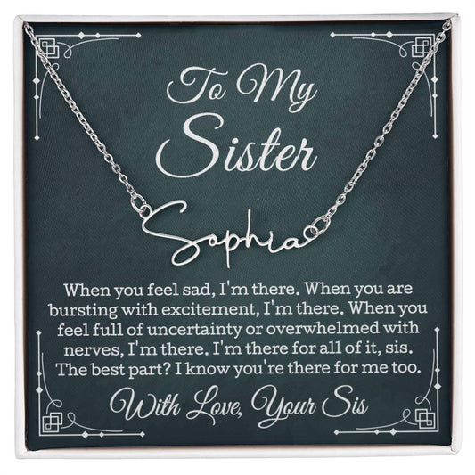 To My Sister Necklace, Sister Gift Signature Name Necklace, Jewelry Gifts For Sister With Message Card Led Luxury Box