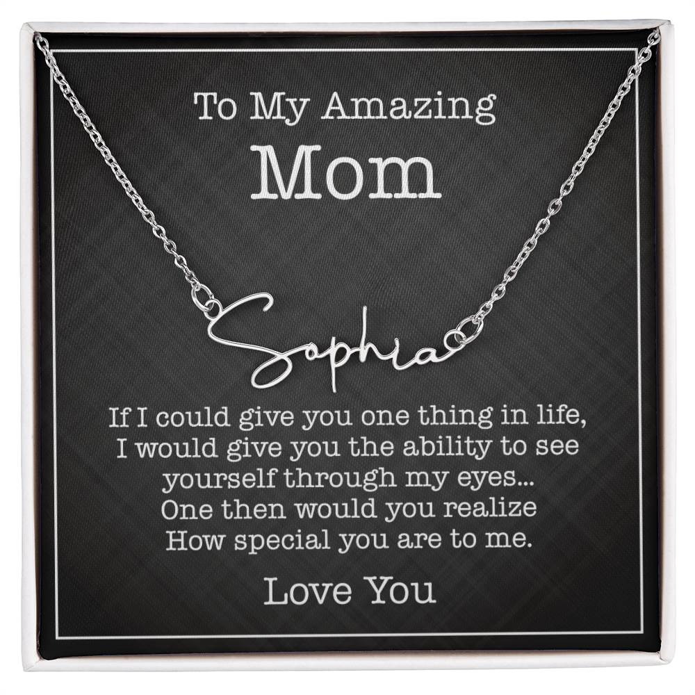 To My Mom Signature Style Name Necklace Thoughtful Jewelry Gift from Son or Daughter for Birthdays, Christmas, and Mother's Day