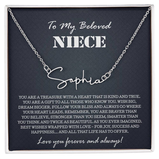 To My Niece Necklace From Aunt Uncle, Signature Style Name Necklace Niece Jewelry Birthday Graduation Christmas Customized Message Card