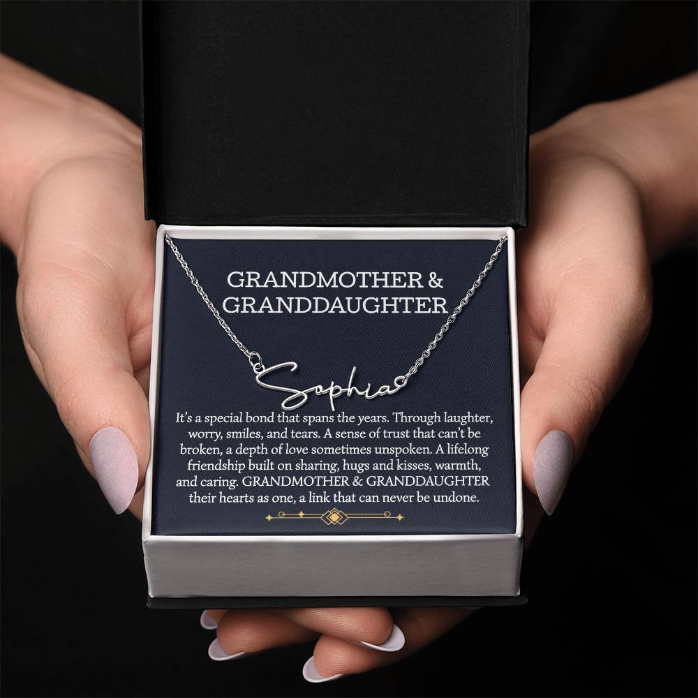 Grandmother And Granddaughter Signature Style Name Necklace, Birthday Gift, Christmas Gift