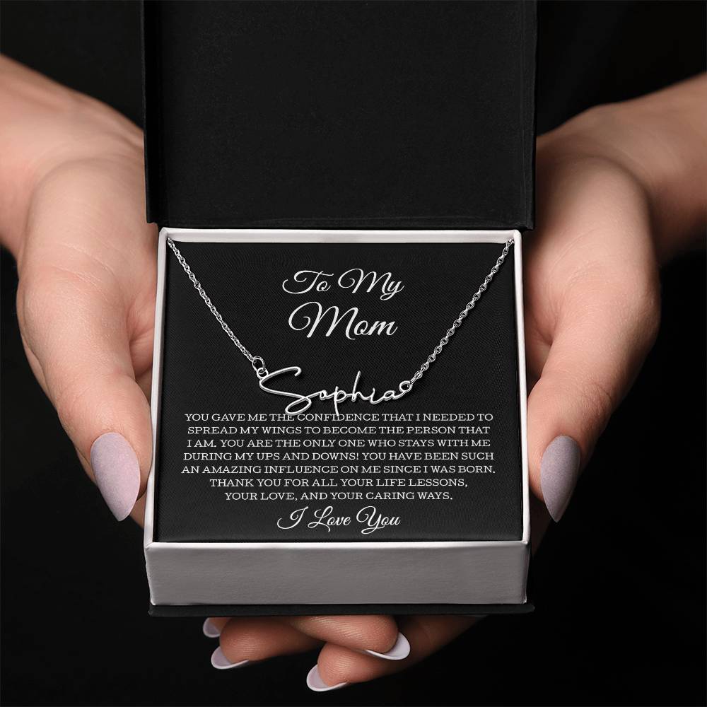 To My Mom Signature Style Name Necklace, To Mom Message Card Necklace, Mom Gift, Mom Mother's Day Gifts, Mom Birthday Jewelry, Mom Gift From Son