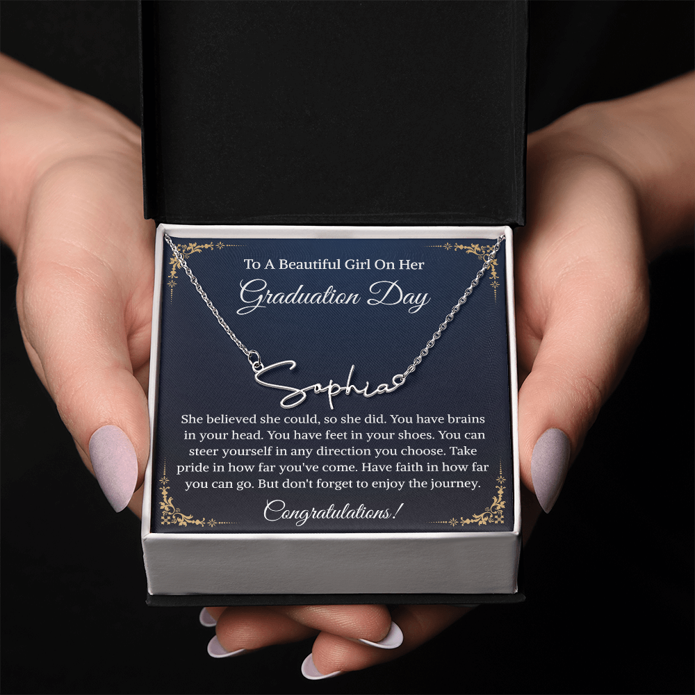 Signature Style Name Necklace, Inspirational Graduation Gift, High School Graduate Gifts for Best Friend or Daughter