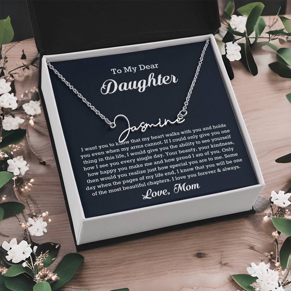 To My Dear Daughter Signature Style Name Necklace, Gift From Mom, Daughter Mother Jewelry, Birthday Christmas Gift