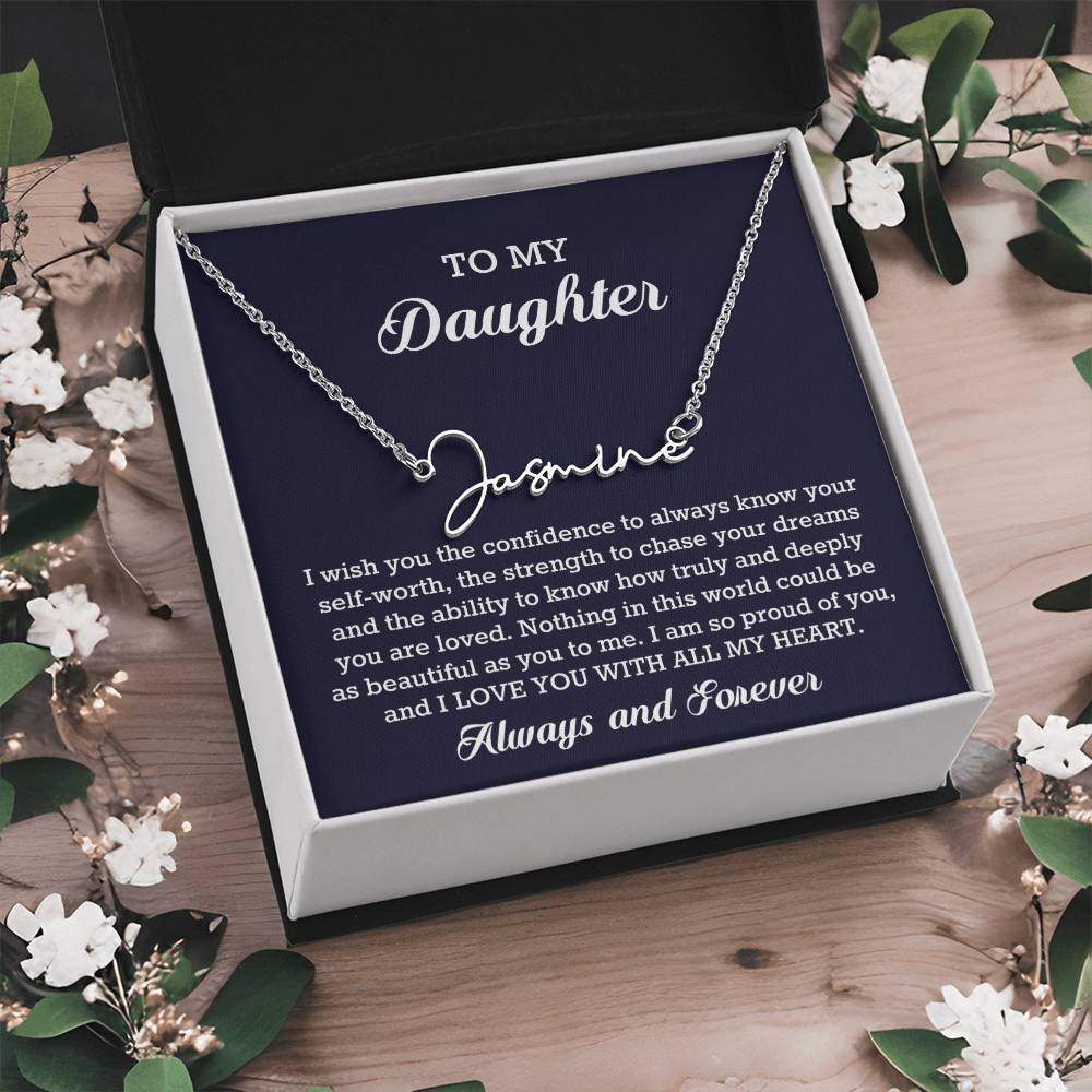 To My Daughter Signature Style Name Necklace Birthday Christmas Jewelry Gift