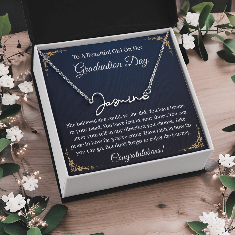 Signature Style Name Necklace, Inspirational Graduation Gift, High School Graduate Gifts for Best Friend or Daughter