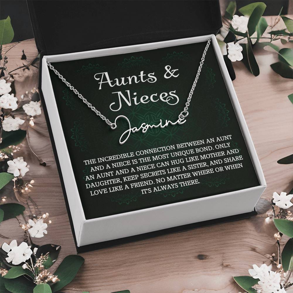 Auntie Gift Aunt Gifts From Niece, Signature Style Name Necklace Birthday Christmas Jewelry For Aunt