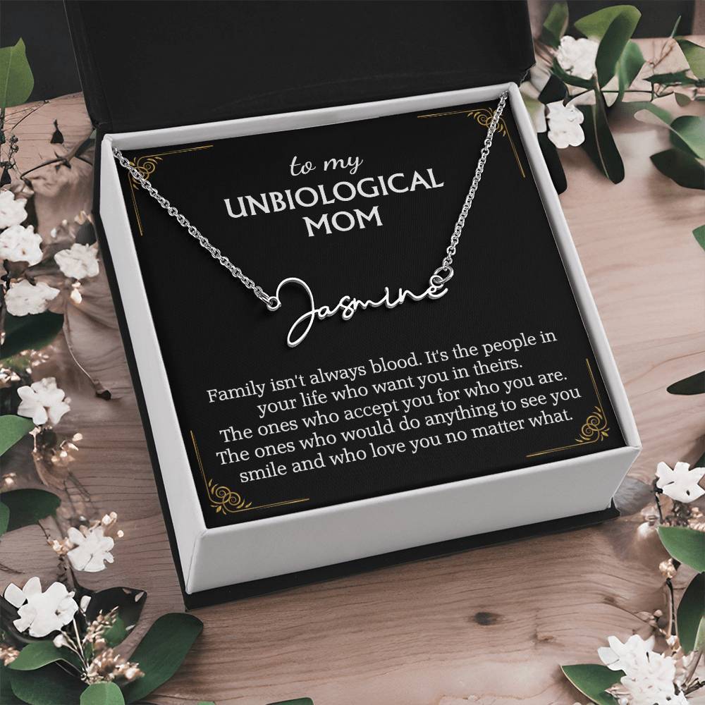 To My Unbiological Mom Signature Style Name Necklace for Bonus Mom Mother in Law Gifts Mothers Day Gifts Christmas