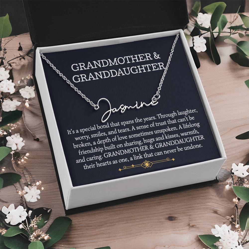 Grandmother And Granddaughter Signature Style Name Necklace, Birthday Gift, Christmas Gift