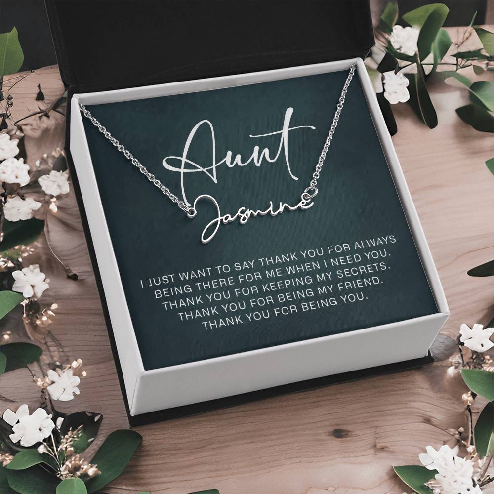 Jewelry Gifts for Aunt from Niece Nephew, Signature Style Name Necklace on Sentimental Quote Card