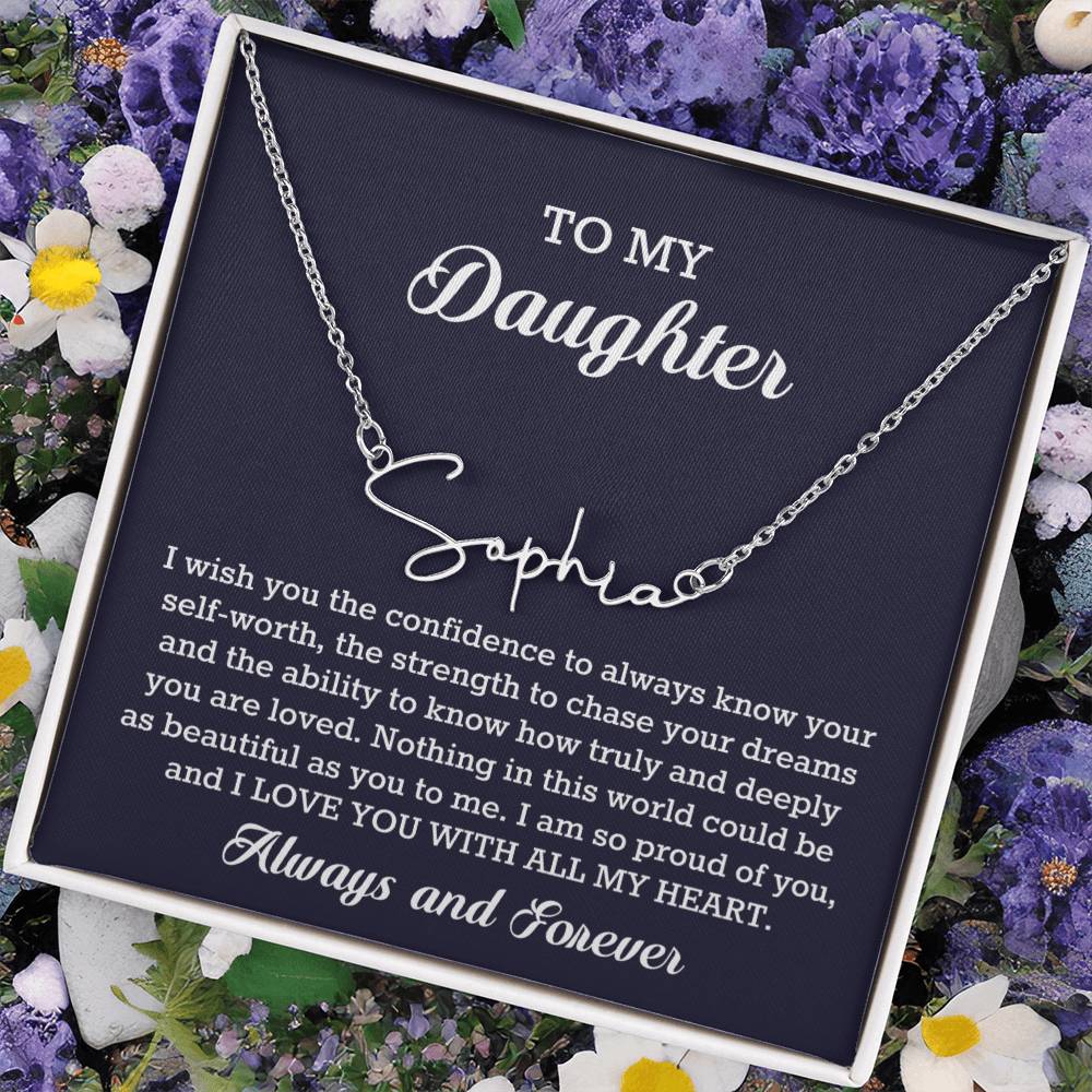 To My Daughter Signature Style Name Necklace Birthday Christmas Jewelry Gift