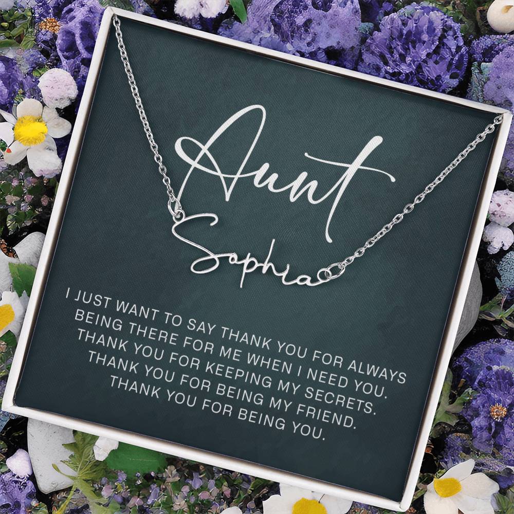 Jewelry Gifts for Aunt from Niece Nephew, Signature Style Name Necklace on Sentimental Quote Card