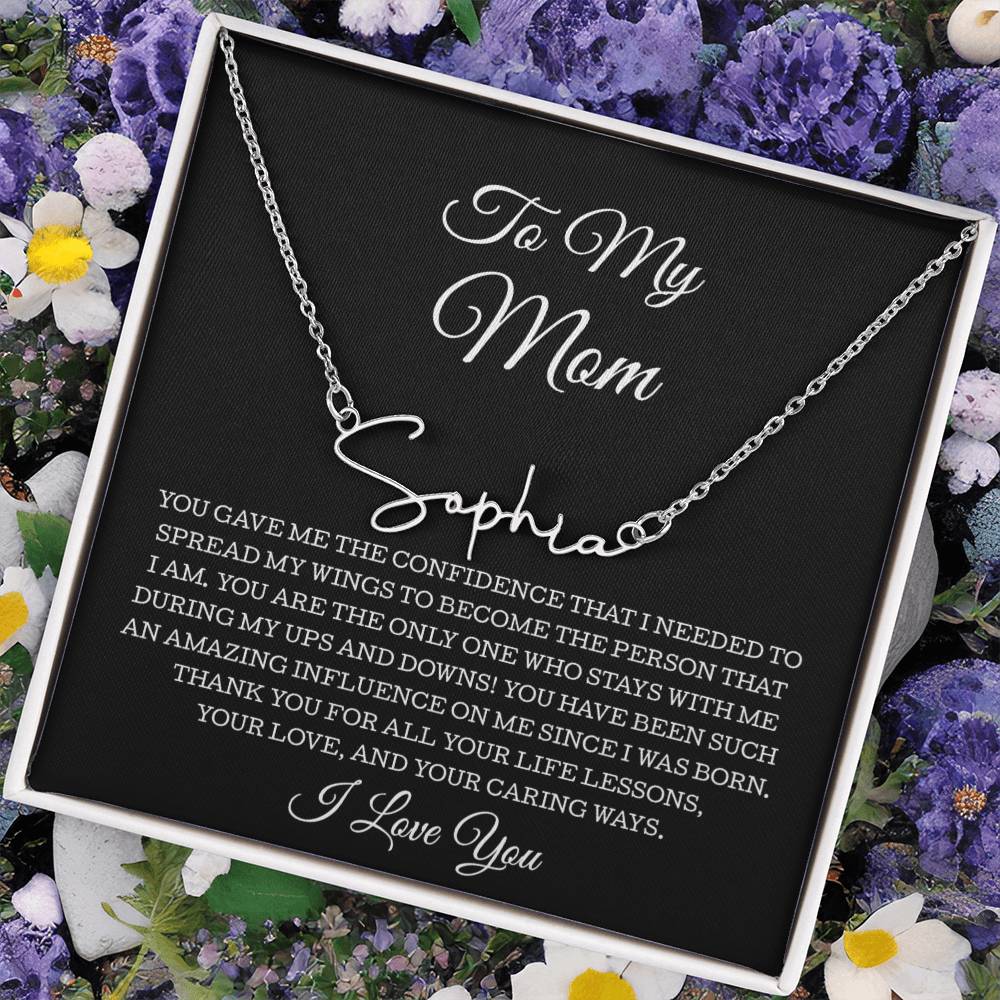 To My Mom Signature Style Name Necklace, To Mom Message Card Necklace, Mom Gift, Mom Mother's Day Gifts, Mom Birthday Jewelry, Mom Gift From Son