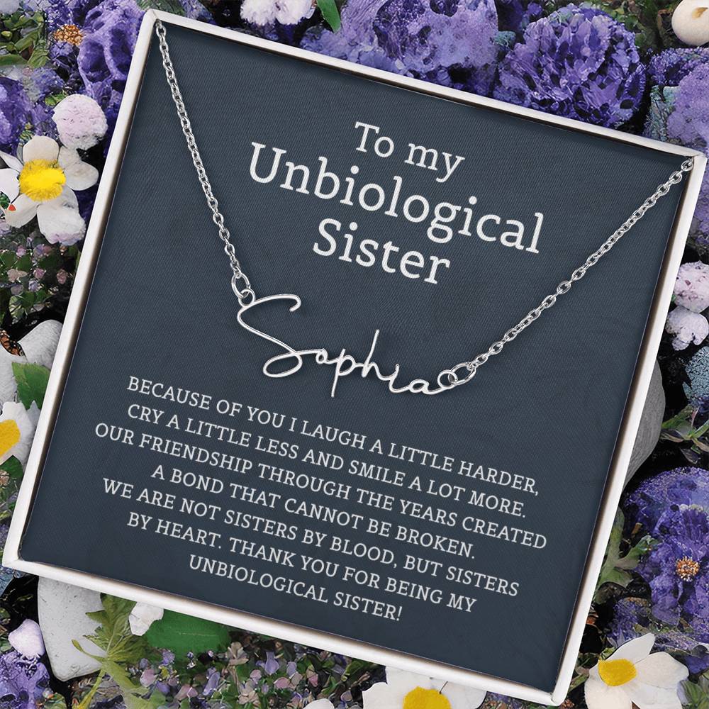 Unbiological Sister Signature Style Name Necklace for Sister Friends Necklaces Unbiological Sister Gifts for Friendship Jewelry