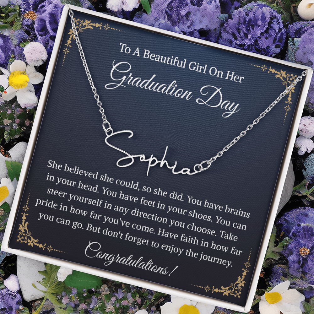 Signature Style Name Necklace, Inspirational Graduation Gift, High School Graduate Gifts for Best Friend or Daughter