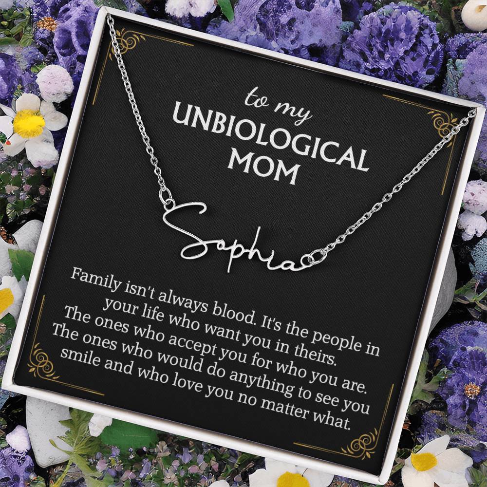 To My Unbiological Mom Signature Style Name Necklace for Bonus Mom Mother in Law Gifts Mothers Day Gifts Christmas