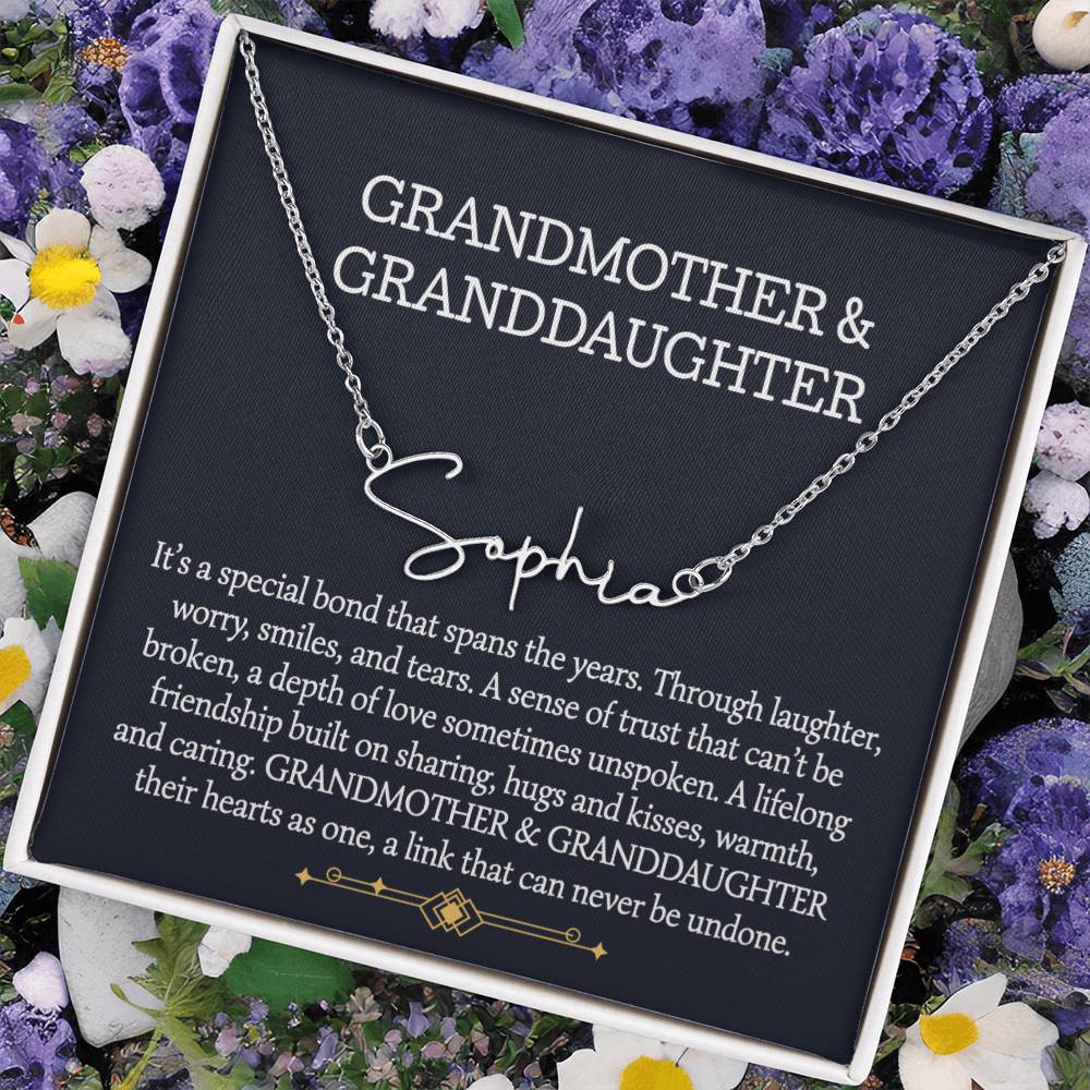 Grandmother And Granddaughter Signature Style Name Necklace, Birthday Gift, Christmas Gift