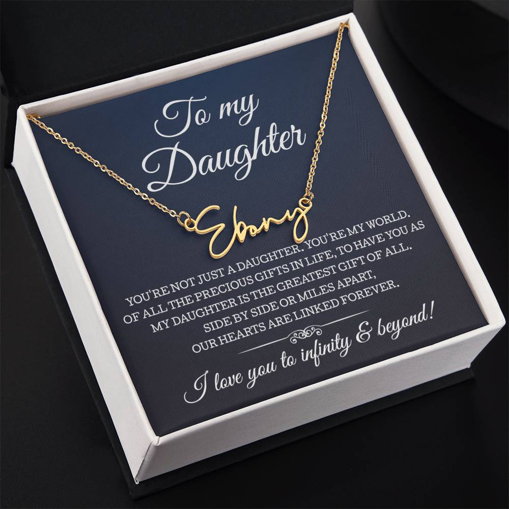 To My Daughter Necklace, Signature Style Name Necklace Gift for Daughter from Mom Dad, Birthday Christmas Gift