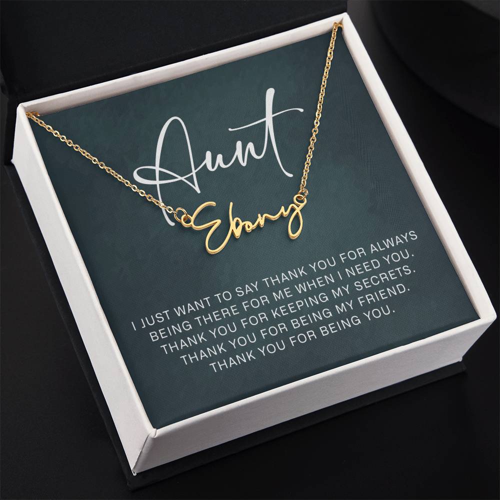 Jewelry Gifts for Aunt from Niece Nephew, Signature Style Name Necklace on Sentimental Quote Card