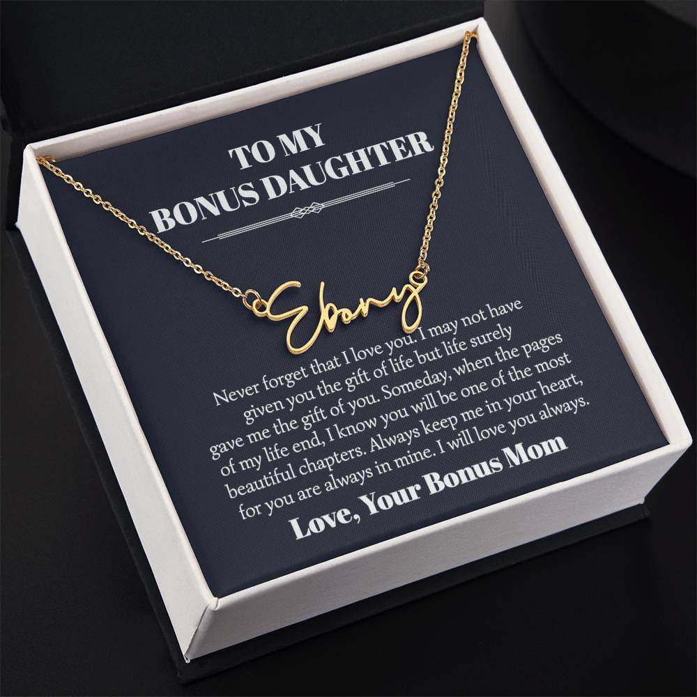 To My Bonus Daughter Signature Style Name Necklace Card