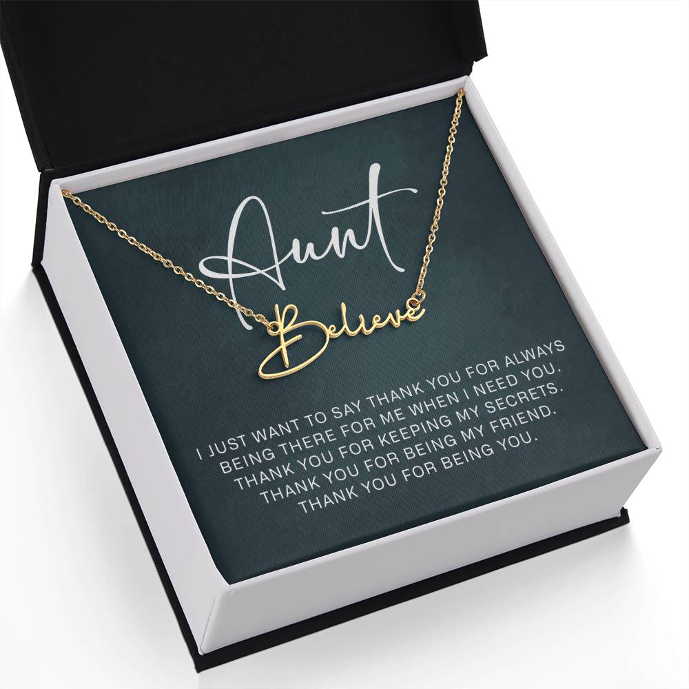 Jewelry Gifts for Aunt from Niece Nephew, Signature Style Name Necklace on Sentimental Quote Card