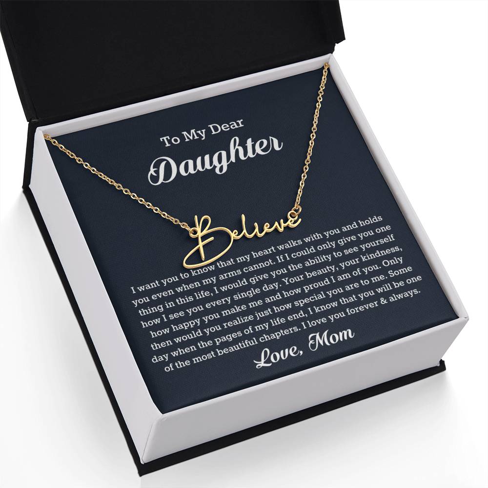 To My Dear Daughter Signature Style Name Necklace, Gift From Mom, Daughter Mother Jewelry, Birthday Christmas Gift