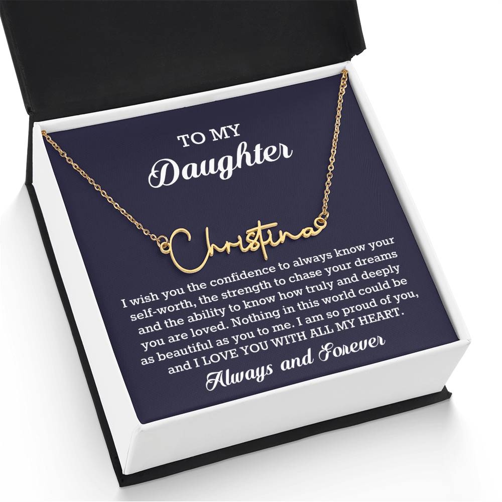 To My Daughter Signature Style Name Necklace Birthday Christmas Jewelry Gift