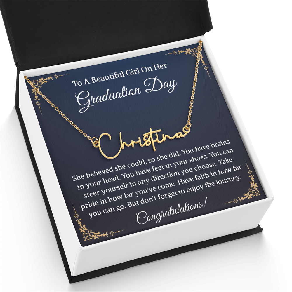 Signature Style Name Necklace, Inspirational Graduation Gift, High School Graduate Gifts for Best Friend or Daughter