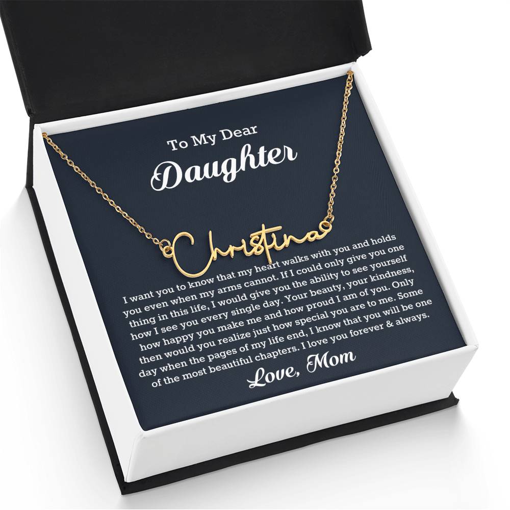 To My Dear Daughter Signature Style Name Necklace, Gift From Mom, Daughter Mother Jewelry, Birthday Christmas Gift