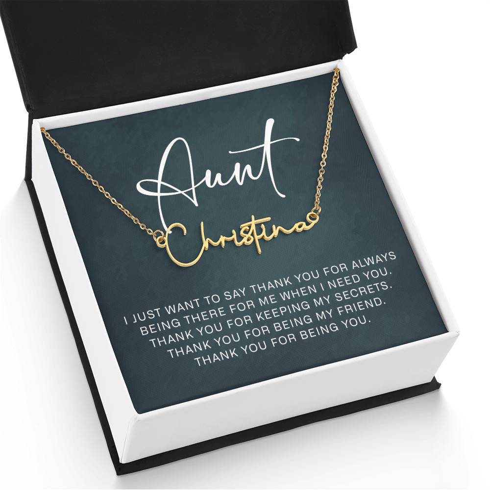 Jewelry Gifts for Aunt from Niece Nephew, Signature Style Name Necklace on Sentimental Quote Card