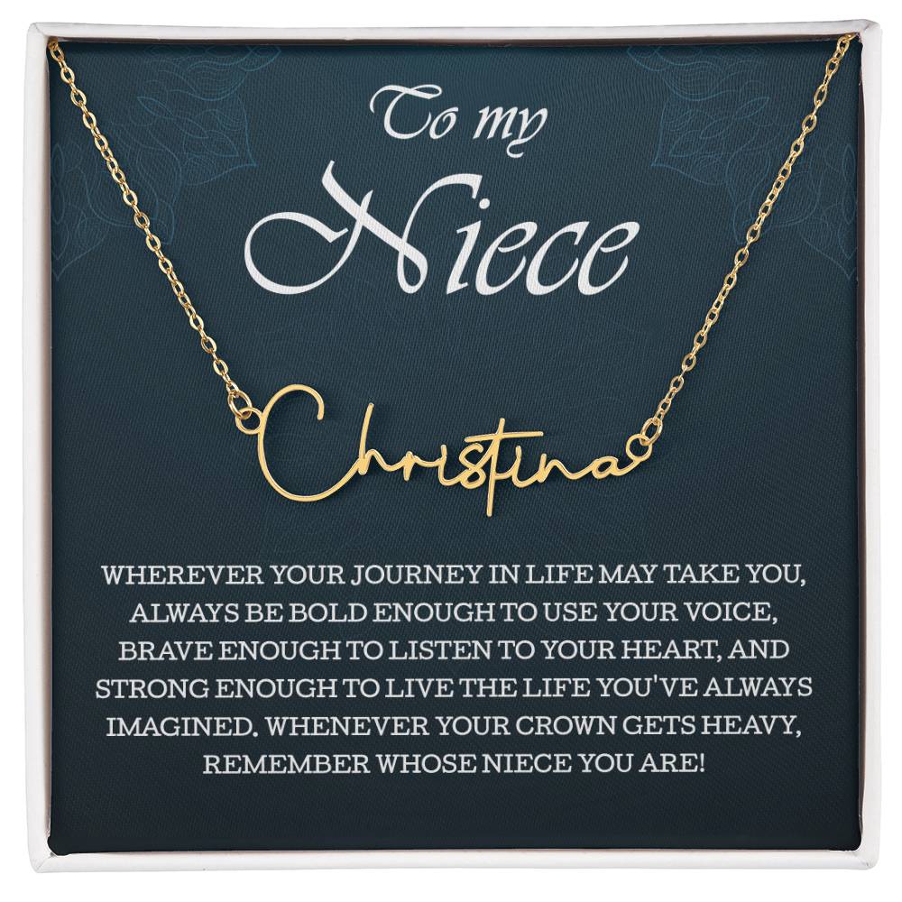 To My Niece Signature Style Name Necklace , Perfect Birthday or Graduation Gift with Blessing Card and Gift Box Packaging