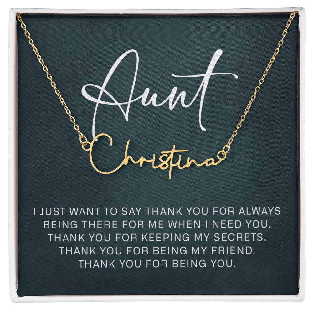 Jewelry Gifts for Aunt from Niece Nephew, Signature Style Name Necklace on Sentimental Quote Card