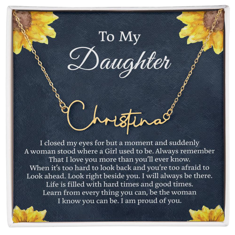 To My Daughter Signature Style Name Necklace, Personalized Gift for Daughter, Daughter Birthday Gift Message Card Jewelry, Handmade Necklace - Personalized Gift