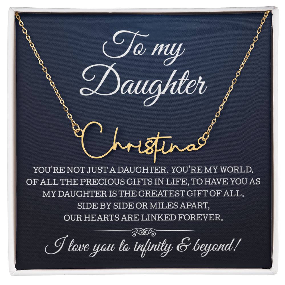 To My Daughter Necklace, Signature Style Name Necklace Gift for Daughter from Mom Dad, Birthday Christmas Gift