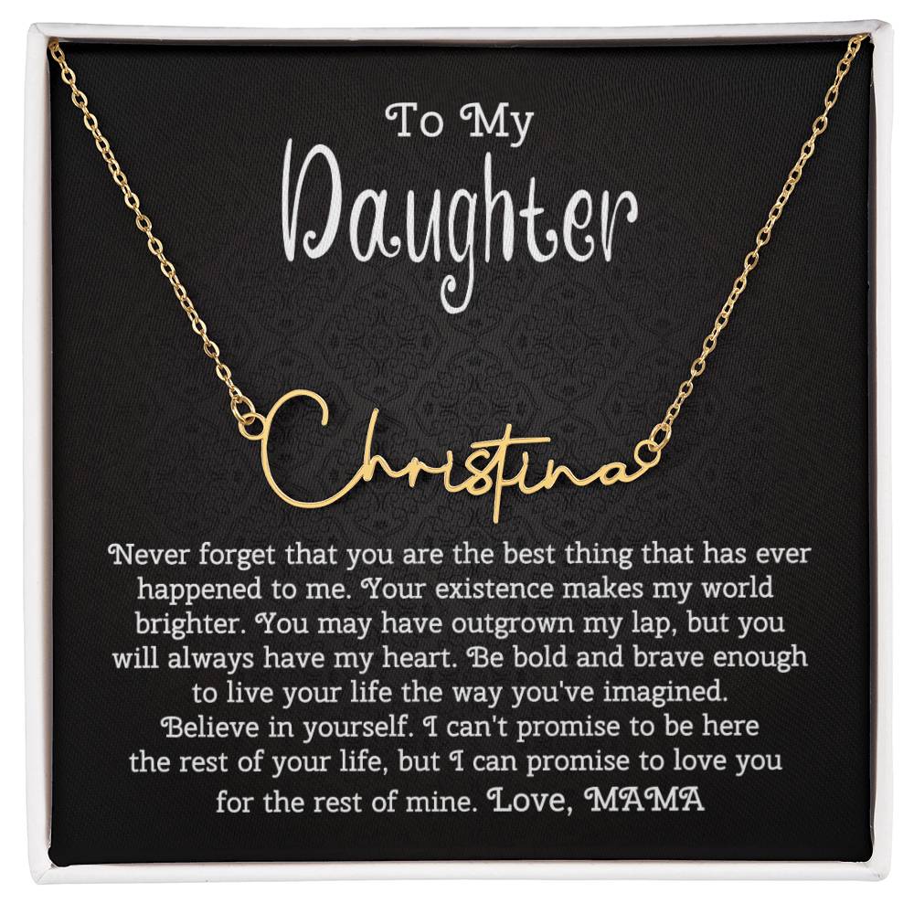 To My Daughter Signature Style Name Necklace from Mom | Christmas Message Card Name Necklace