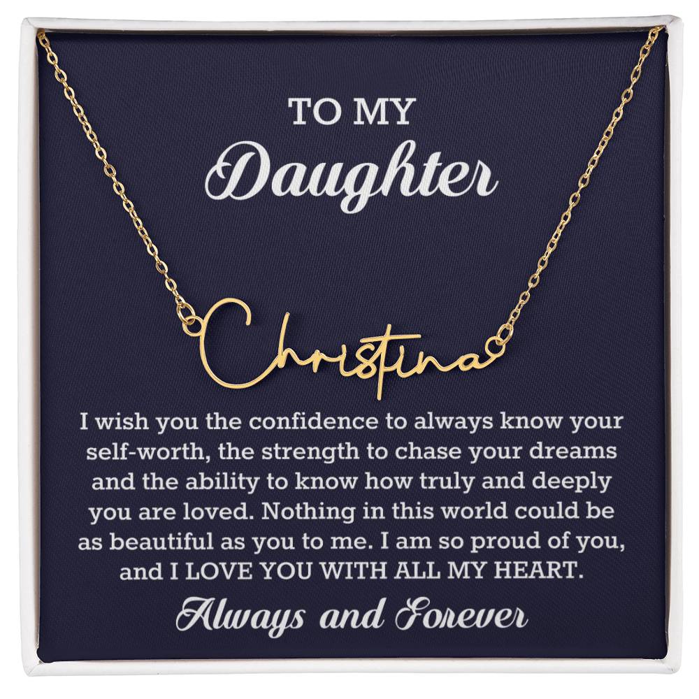 To My Daughter Signature Style Name Necklace Birthday Christmas Jewelry Gift