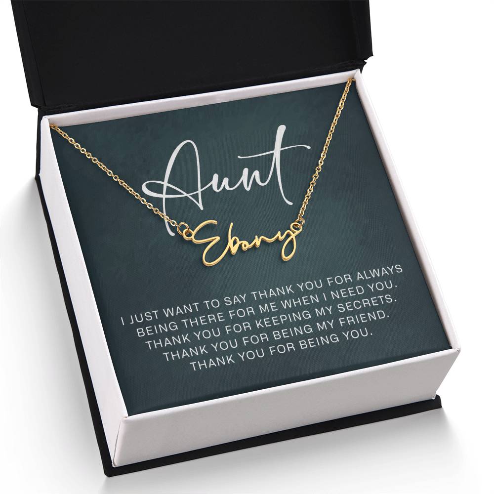 Jewelry Gifts for Aunt from Niece Nephew, Signature Style Name Necklace on Sentimental Quote Card