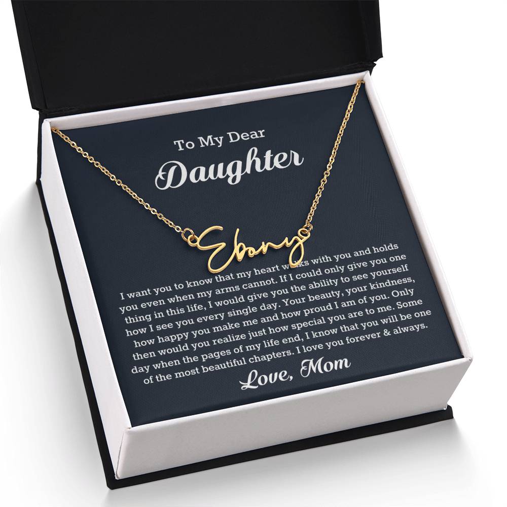 To My Dear Daughter Signature Style Name Necklace, Gift From Mom, Daughter Mother Jewelry, Birthday Christmas Gift