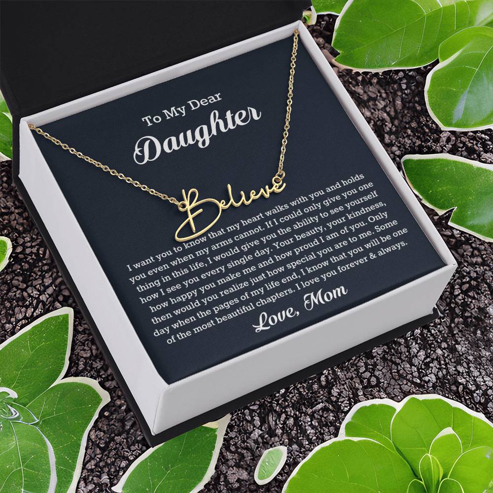 To My Dear Daughter Signature Style Name Necklace, Gift From Mom, Daughter Mother Jewelry, Birthday Christmas Gift