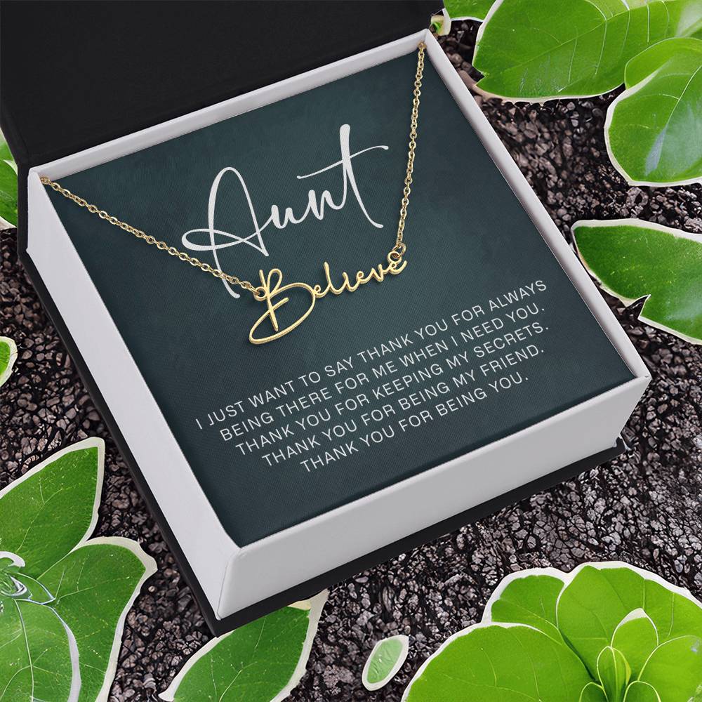Jewelry Gifts for Aunt from Niece Nephew, Signature Style Name Necklace on Sentimental Quote Card